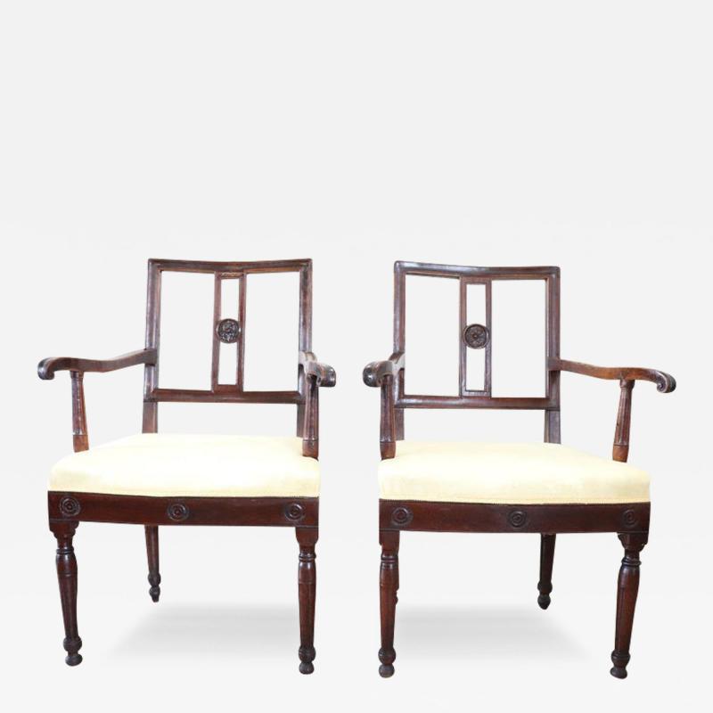 18th Century Italian of the Period Louis XVI Pair of Armchairs in Walnut