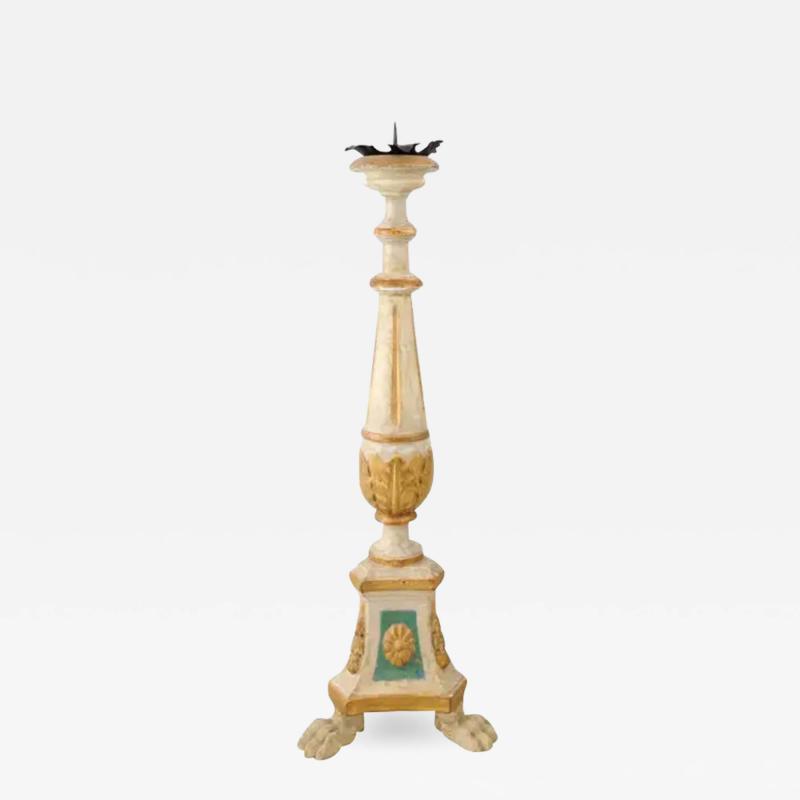 18th Century Painted and Gilt Candlestick from Tuscany with Acanthus Leaves