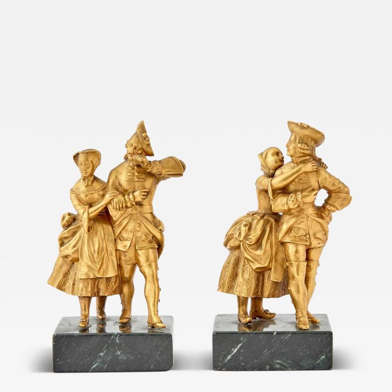 18th Century Pair of French Gilt Bronze Figural Groups of Courting Couples
