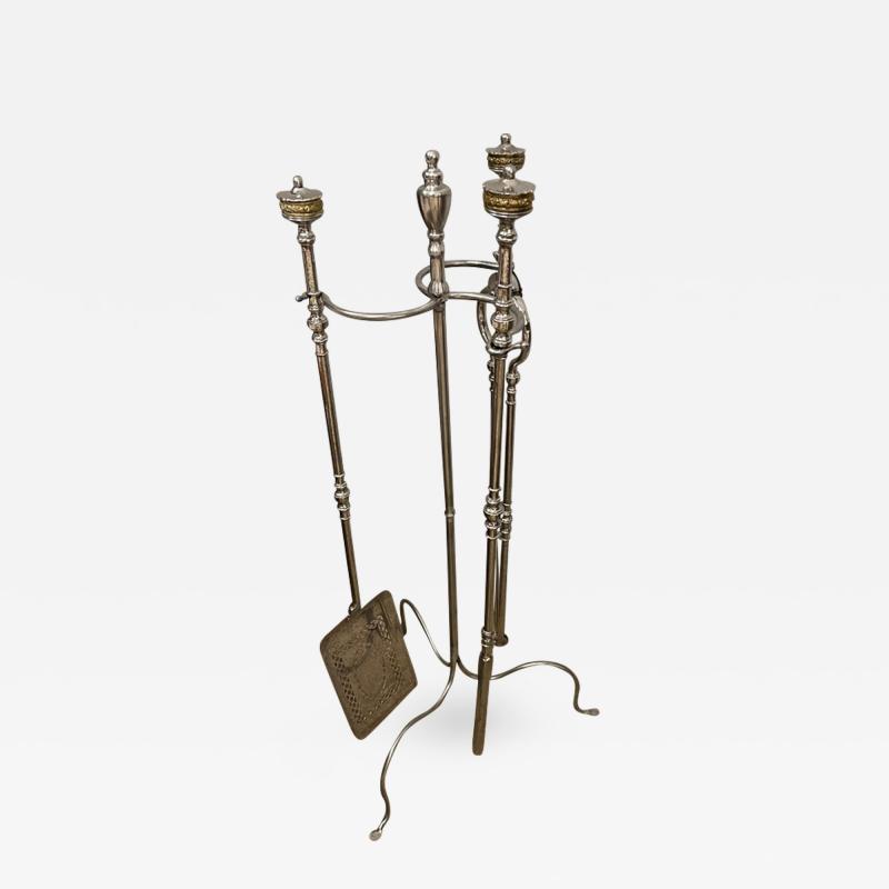 18th Century Polished Steel Fireplace Tools on Stand