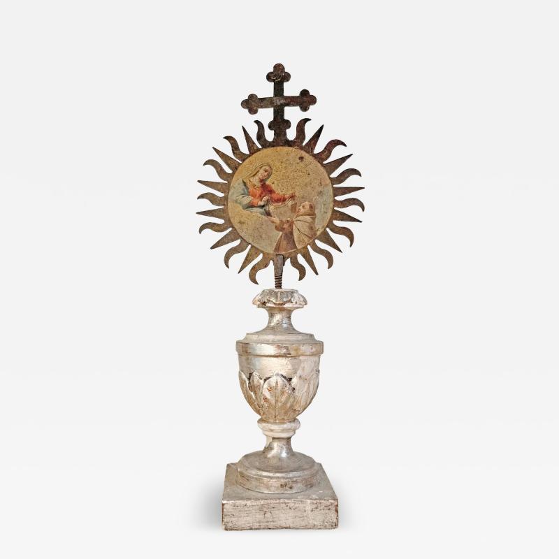 18th Century Processional Sunburst Mounted on a Baroque Silver Gilt Altar Vase