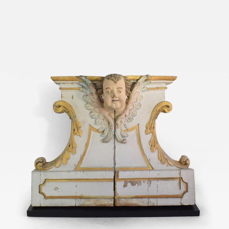 18th Century Spanish Baroque Carved Giltwood Altar Ornament with Angel Head