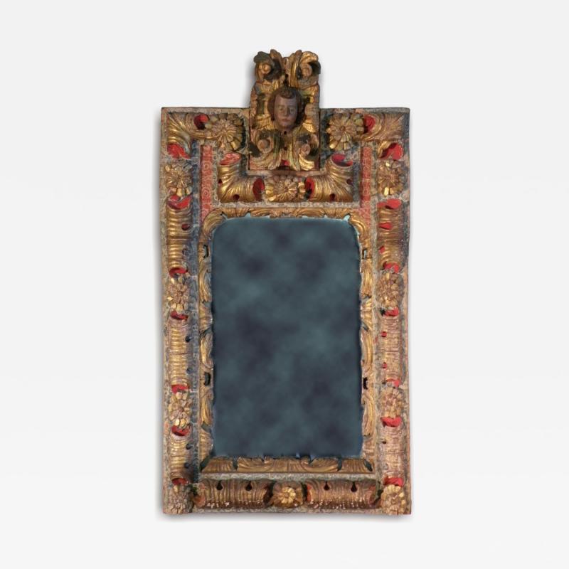 18th Century Spanish Colonial Carved Painted and Gilt Mirror