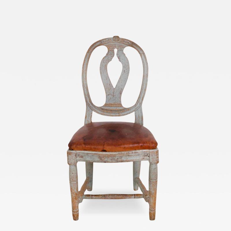 18th Century Swedish Gustavian Chair with Original Paint and Leather Seat