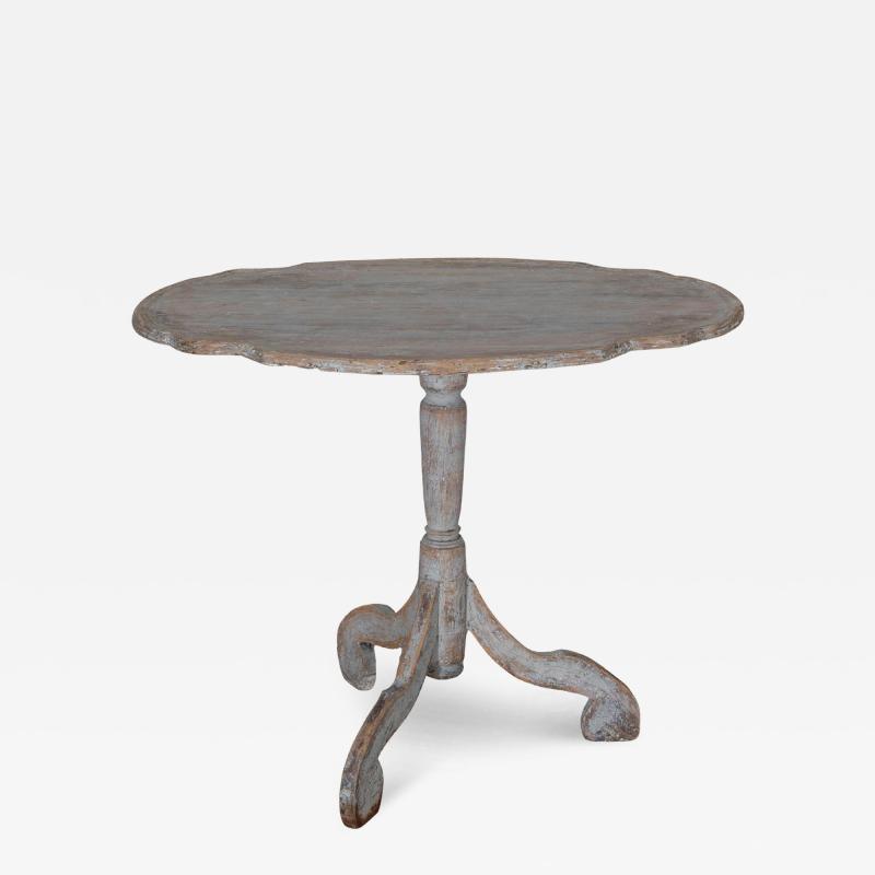 18th Century Swedish Rococo Tilt Top Table with Original Black Back