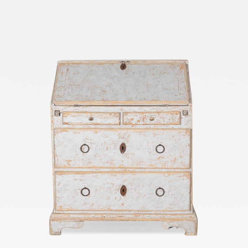 18th Century Swedish Slant Front Desk Circa 1780 in Soft Grey Paint
