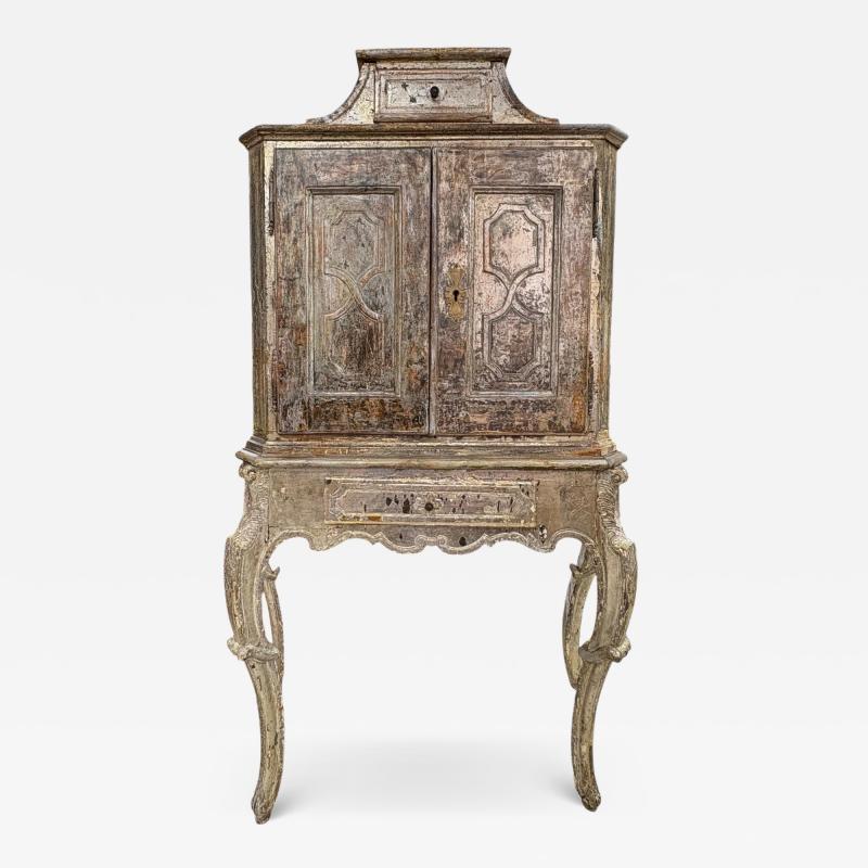 18th Century Venetian Baroque Silver Giltwood Cabinet