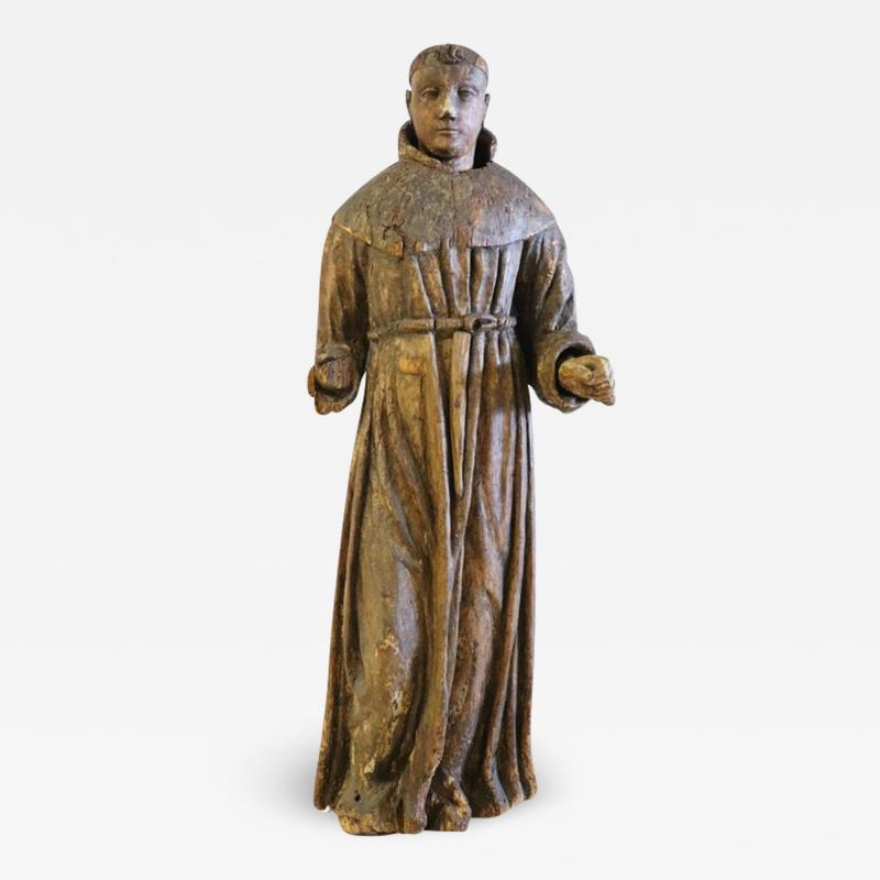 18th Century Wood Italian Antique Religious Sculpture of Saint Francis