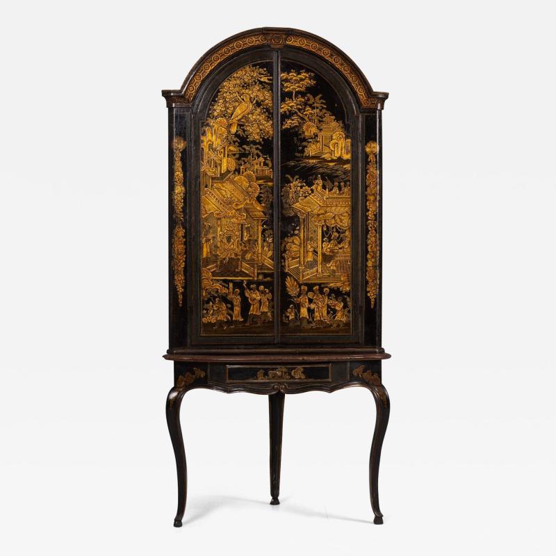 18th c English Black Lacquer and Parcel Gilt Japanned Corner Cabinet on Stand