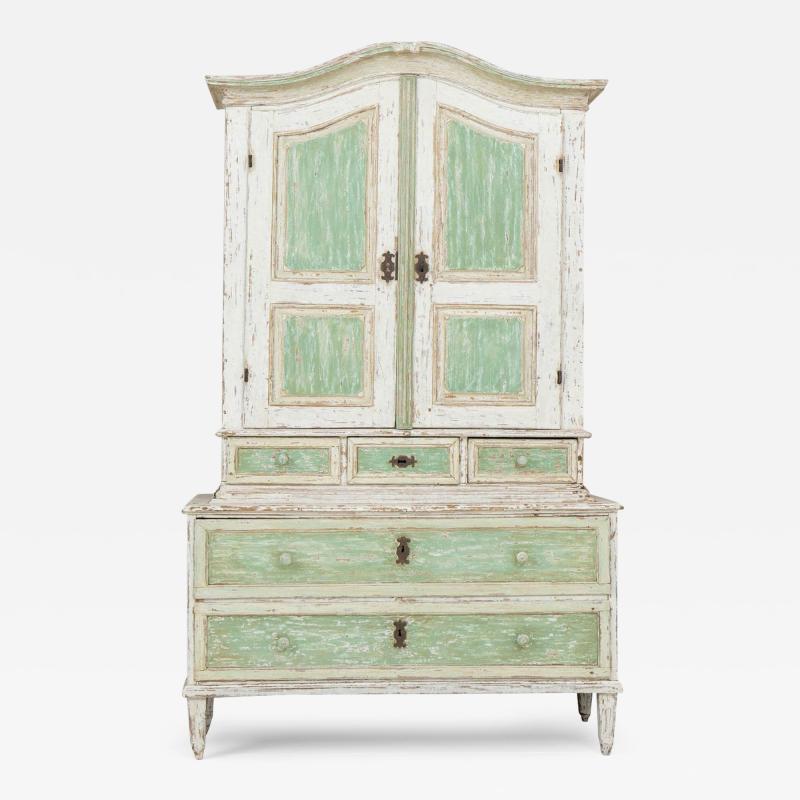 18th c European Two Part Cabinet in Original Paint