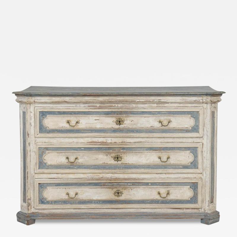 18th c French Large Painted Commode with Hand Painted Marbleized Top