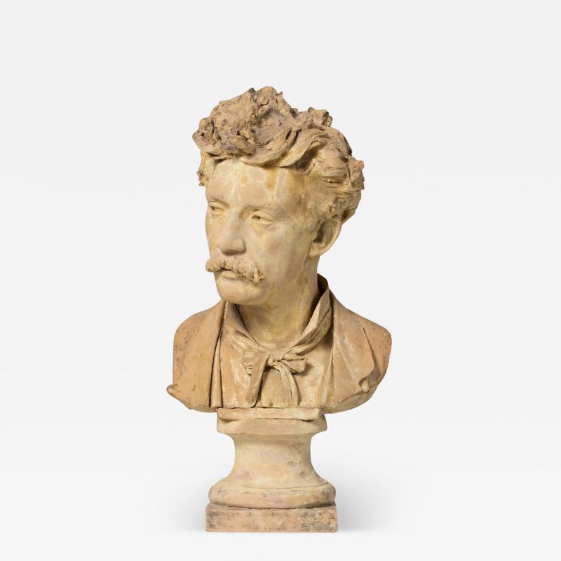 18th c French Signed Terracotta Bust of an Artist