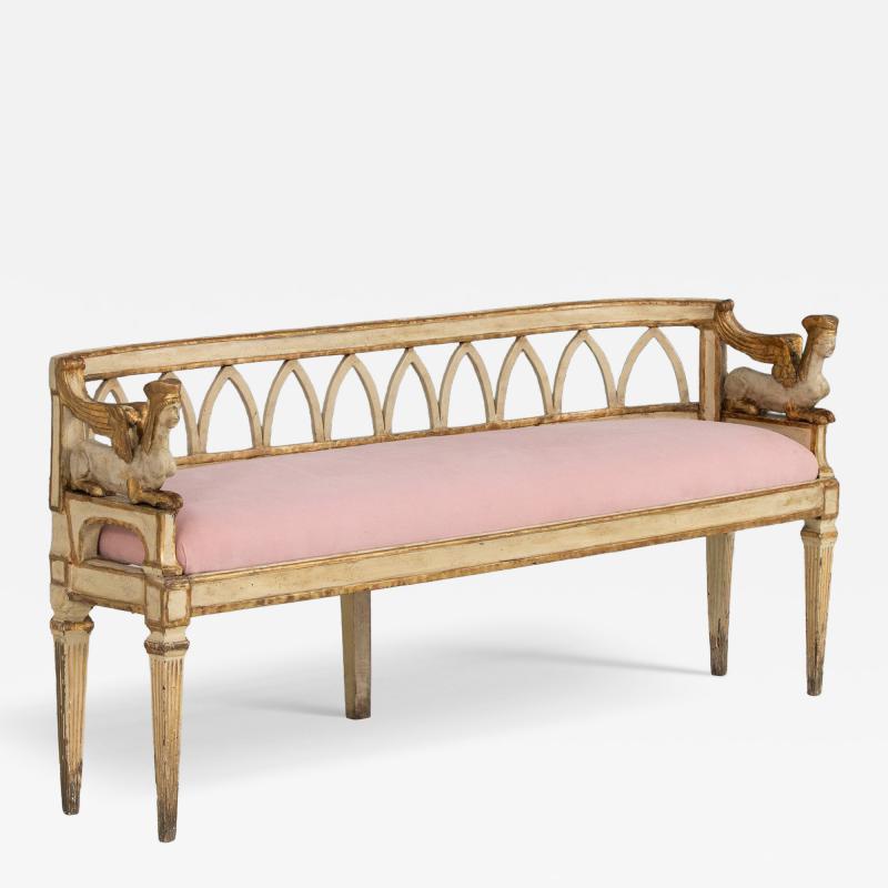 18th c Italian Neoclassical Sphinx Sofa in Original Paint and Giltwood
