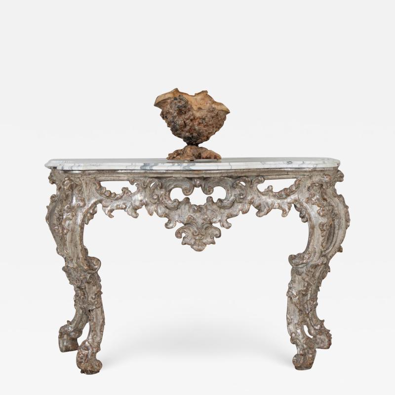 18th c Italian Silver Leaf Console with Arabescato Marble Top