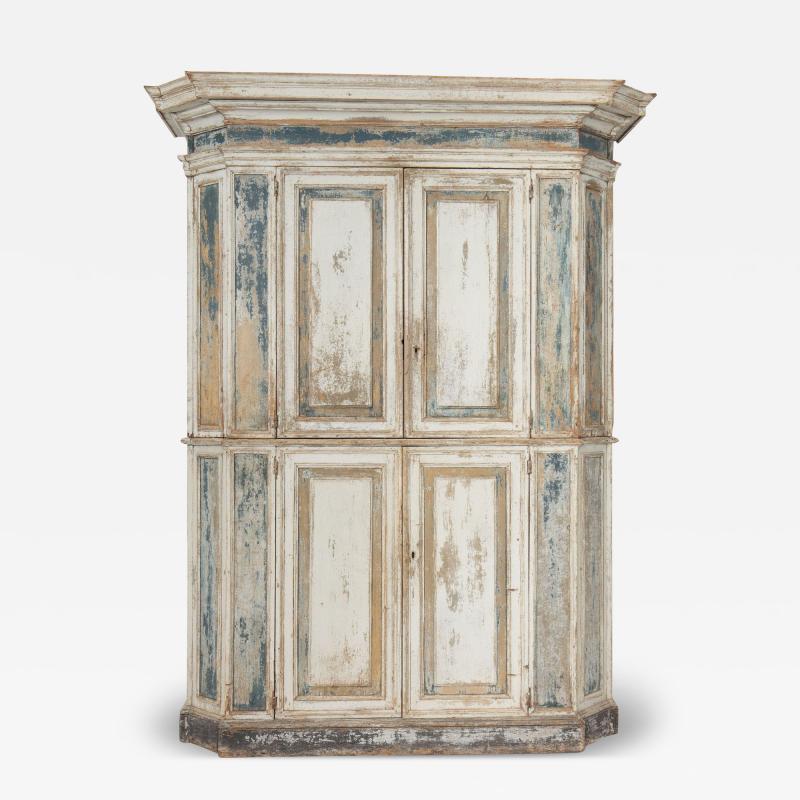 18th c Italian Tall Two Part Cabinet in Original Paint