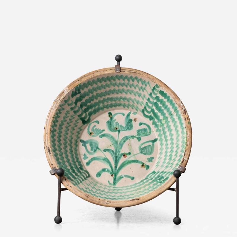 18th c Large Spanish Green Fajalauza Lebrillo Bowl from Granada