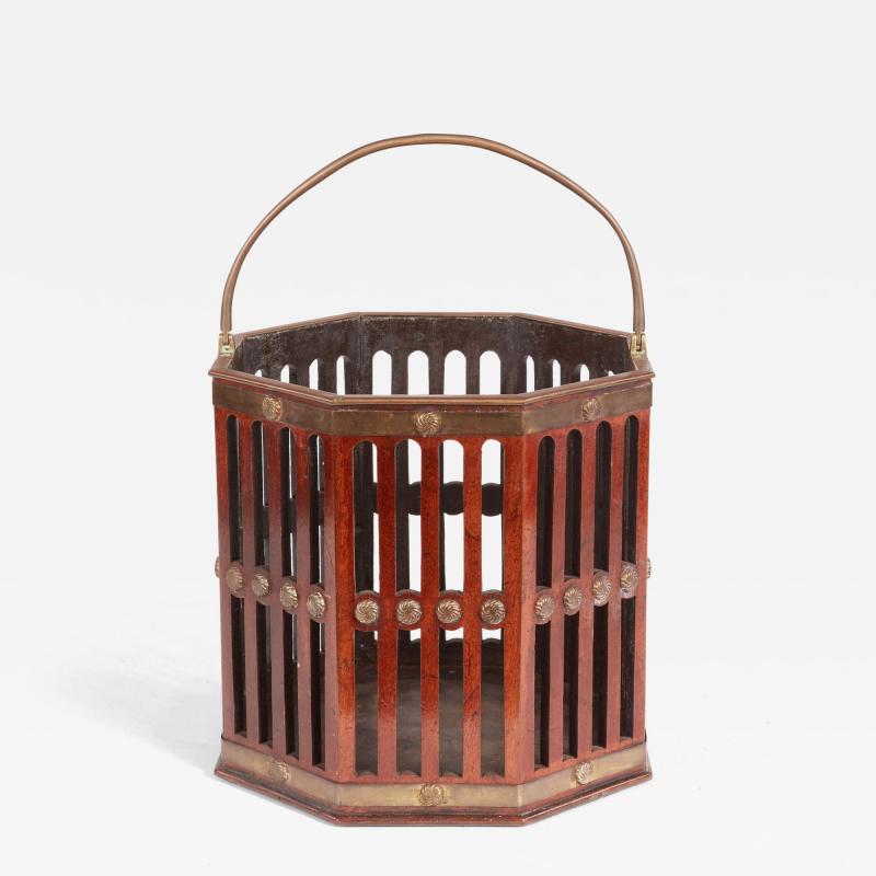 18th c Mahogany Octagonal Fretwork Bucket with Brass Detailing