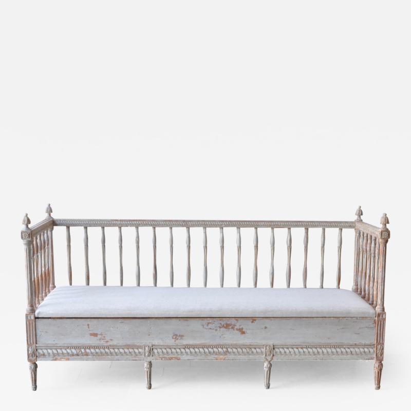 18th c Swedish Gustavian Period Stick Back Upholstered Sofa in Original Paint
