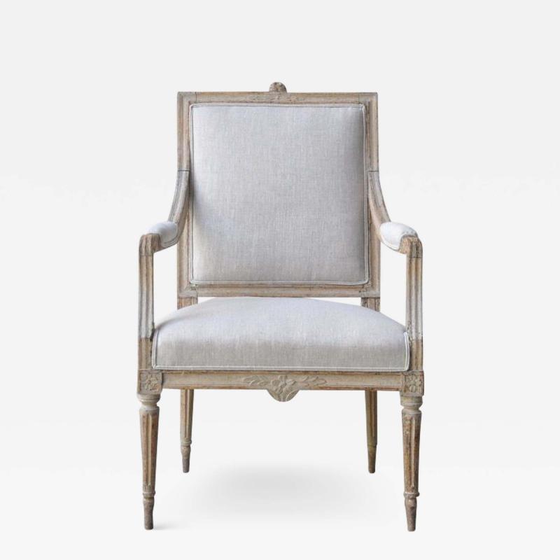 18th c Swedish Gustavian Period Upholstered Armchair in Original Patina