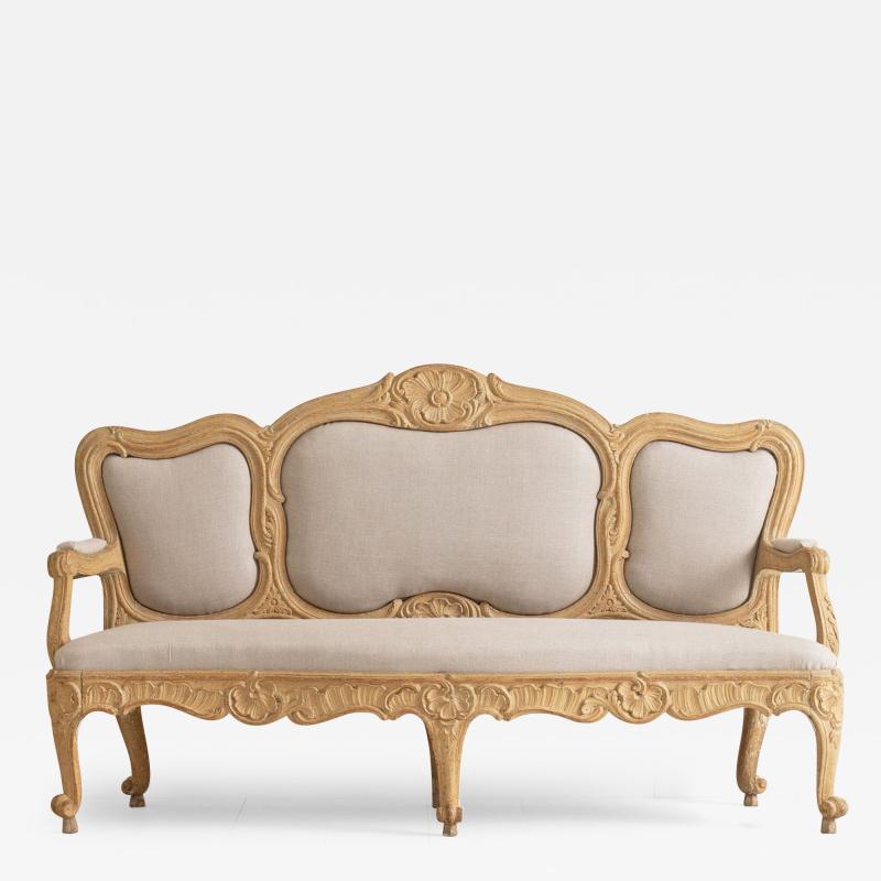 18th c Swedish Rococo Sofa Bench in Original Paint from Stockholm
