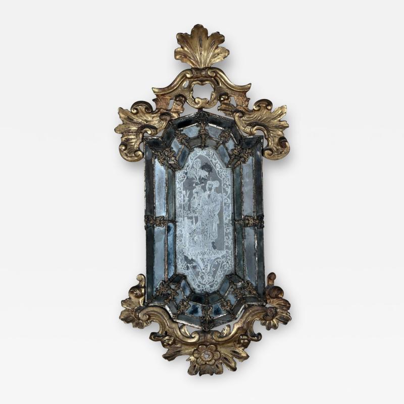 18th c Venetian Giltwood Mirror with Chinoiserie Figure