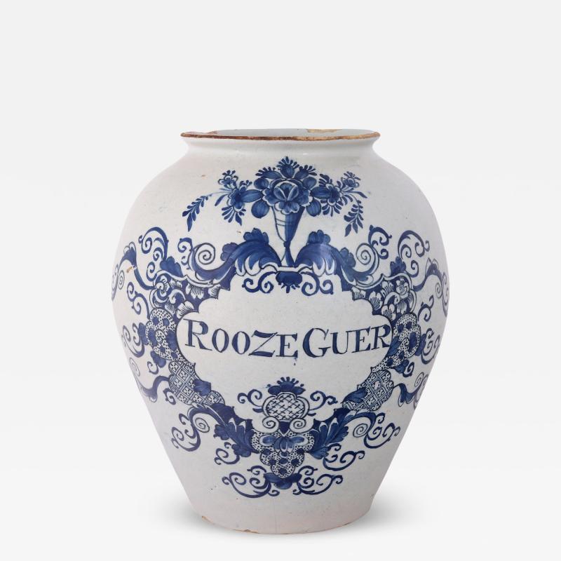 18th century Dutch Delft Jar Inscribed Rose scent