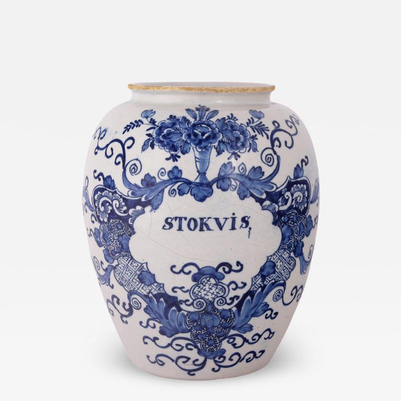 18th century Dutch Delft Jar Inscribed Stokvis