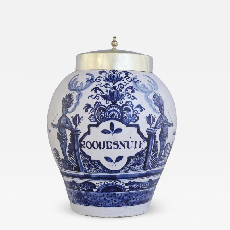18th century Dutch Delft jar inscribed Red Snuff