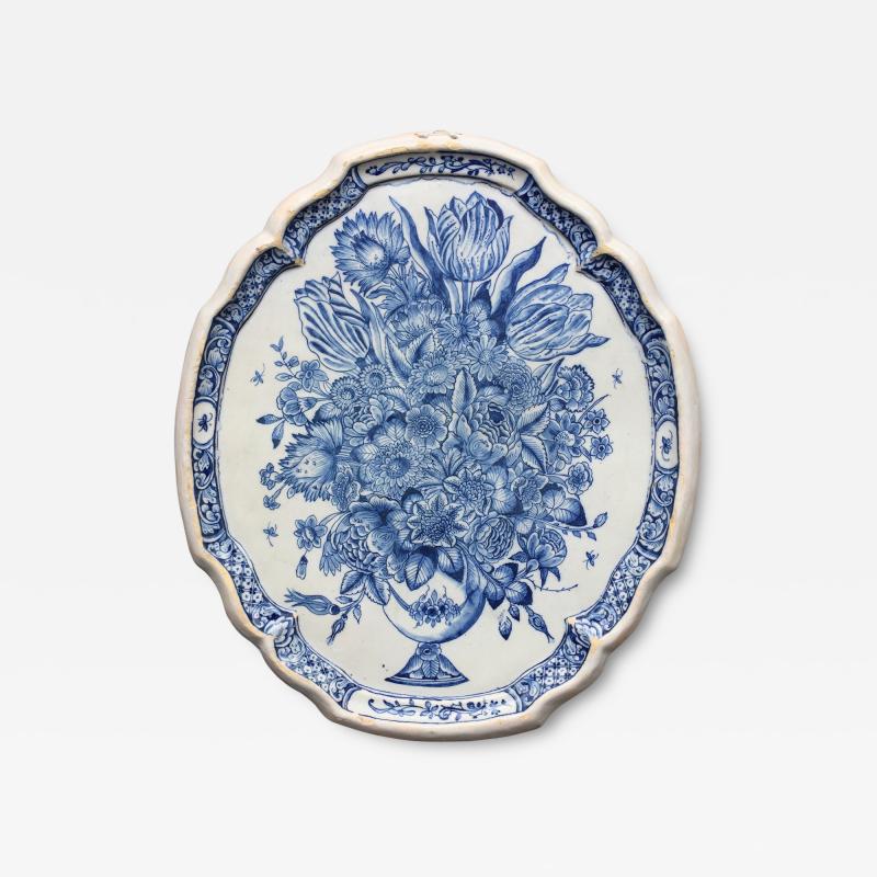 18th century Dutch Delftware plaque with old master still life of flowers