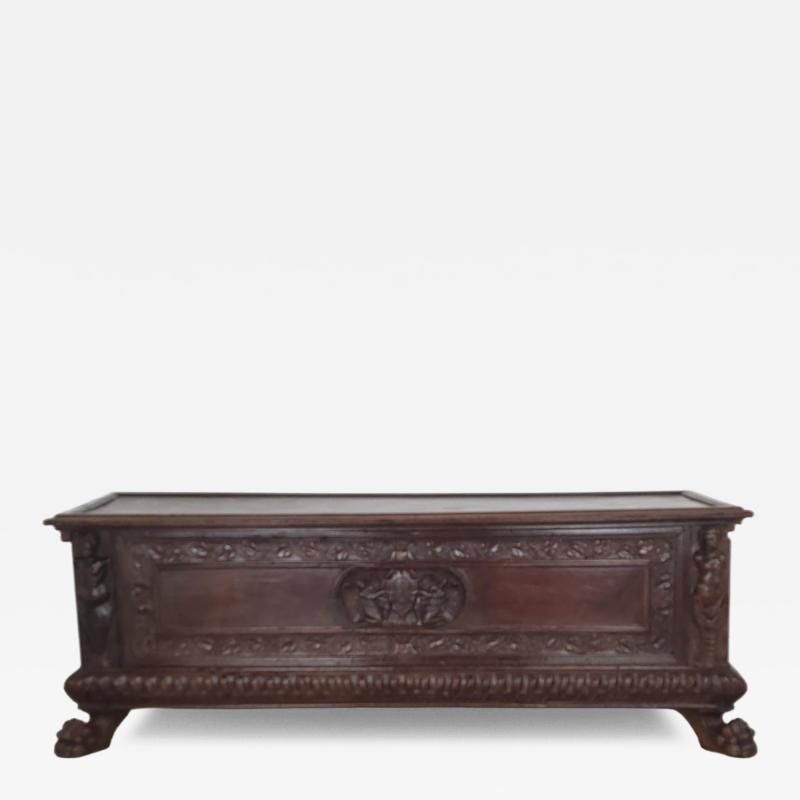 18th or 17th Century Italian Walnut Dowry Chest or Cassone