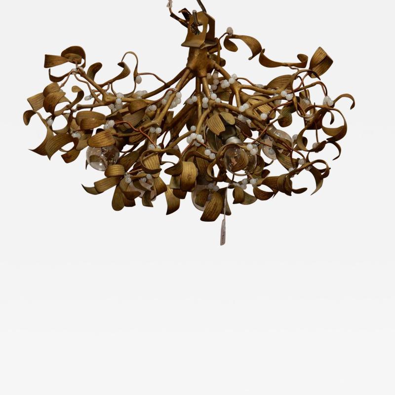 1900 Ball of Mistletoe Art Nouveau Bronze Has five Bulbs and Pearls Opaline
