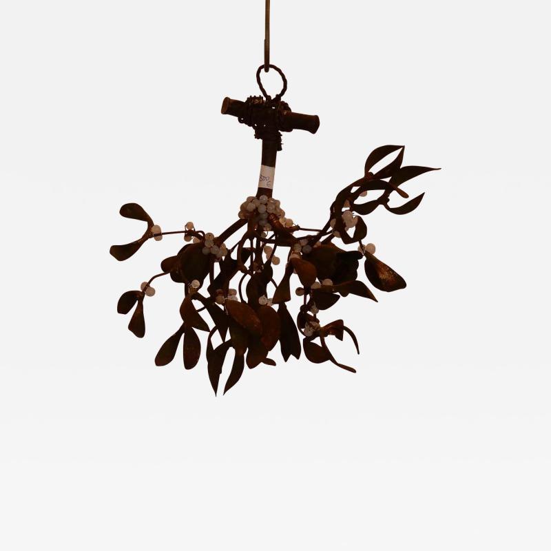 1900 Ball of Mistletoe Bronze Has Two Bulbs and Pearls Opaline
