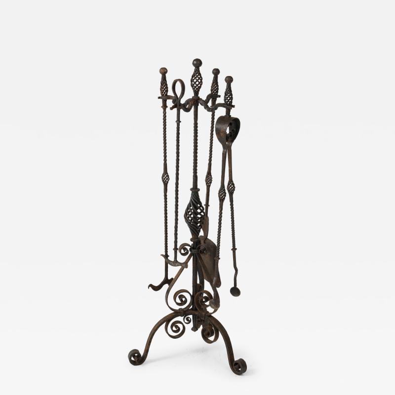1900 Wrought iron fire place tools set