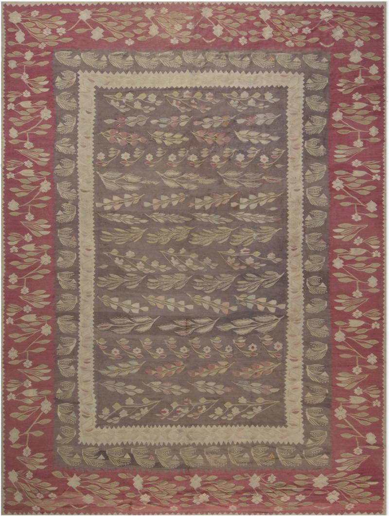 1900s Bessarabian Burgundy Brown and Beige Handmade Wool Rug