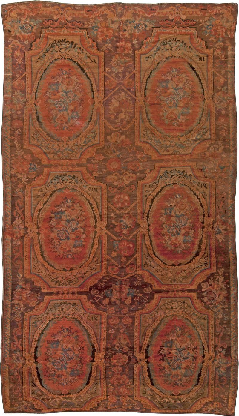 1900s Caucasian Karabagh Handmade Wool Carpet in Red Orange and Brown