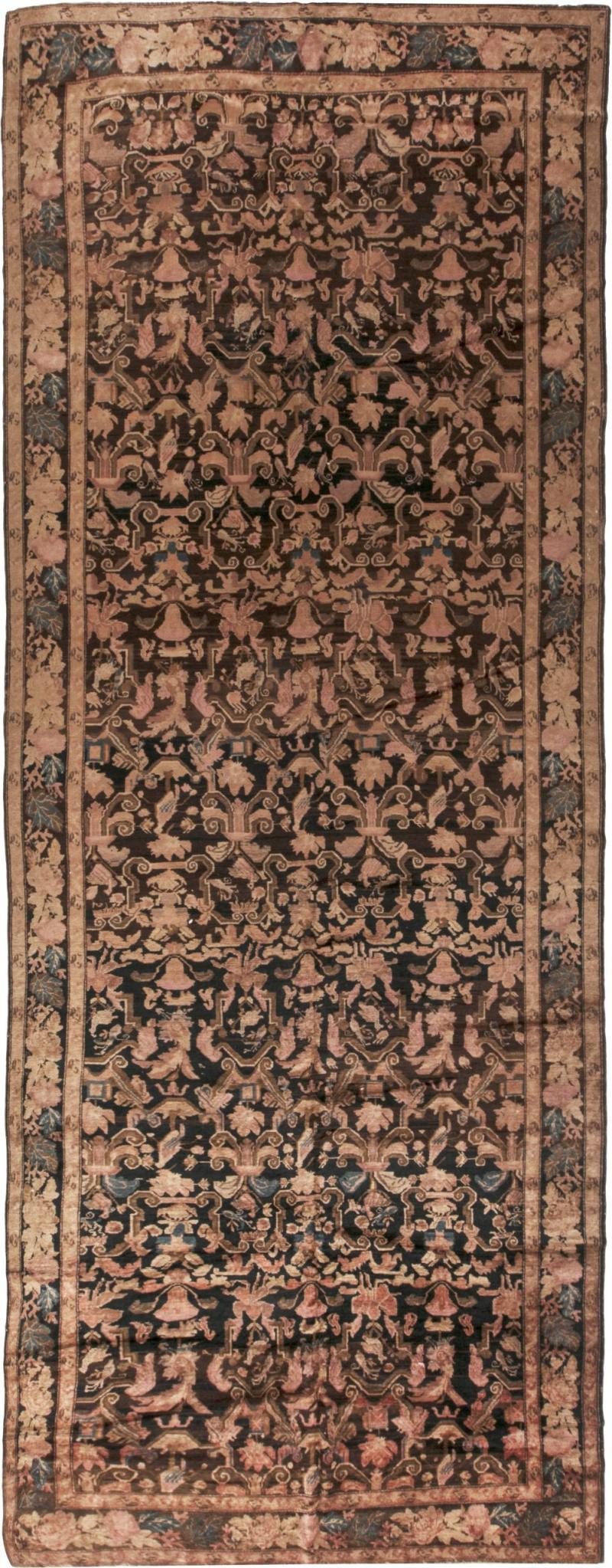 1900s Karabagh Botanic Brown and Pink Handmade Wool Carpet