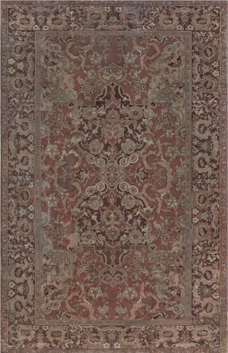 1900s Turkish Hereke Dusty Rose and Burgundy Handmade Wool Carpet