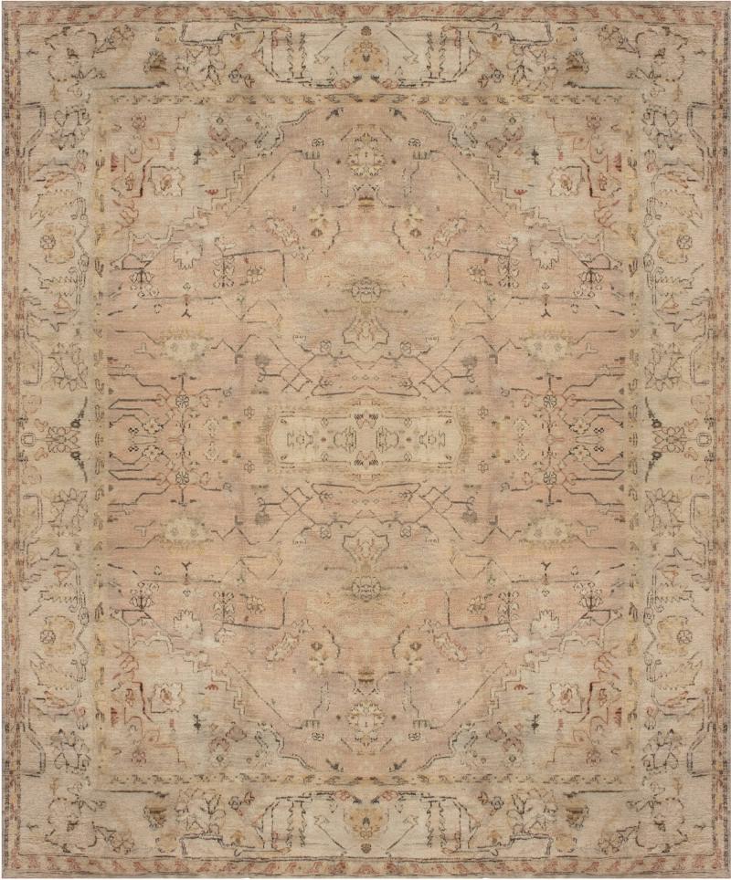 1900s Turkish Oushak Light Rose Handmade Wool Rug