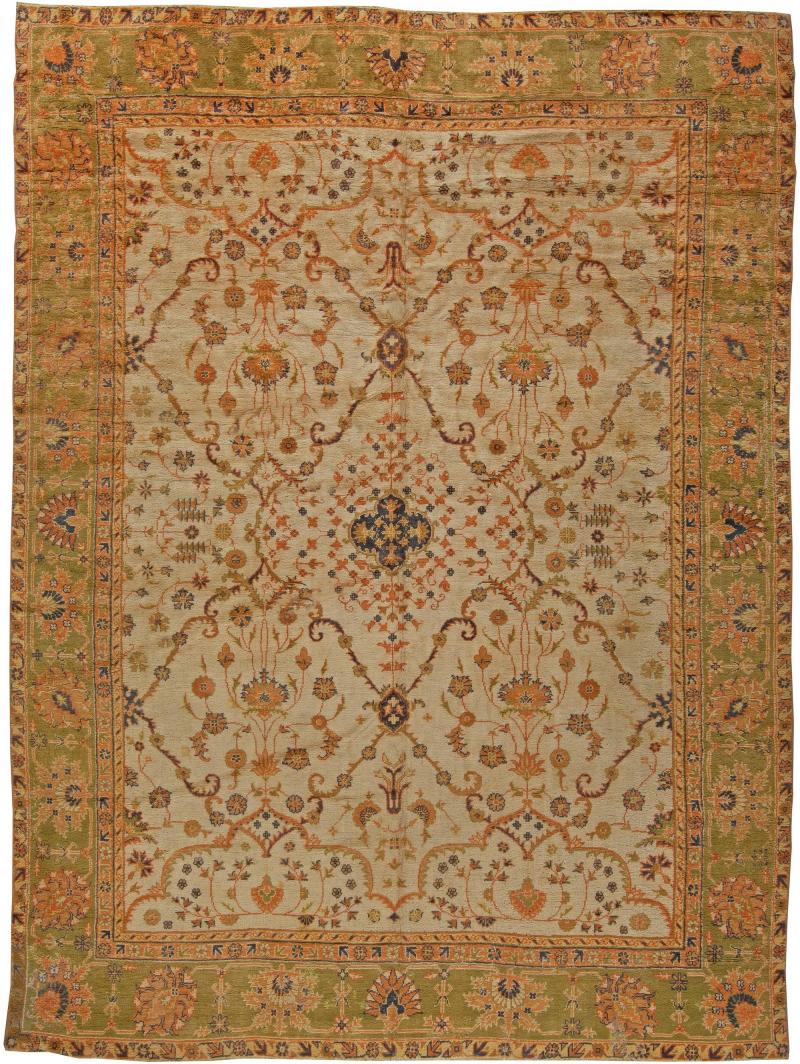 1900s Turkish Oushak Soft Camel and Orange with Floral Motifs Handwoven Wool Rug