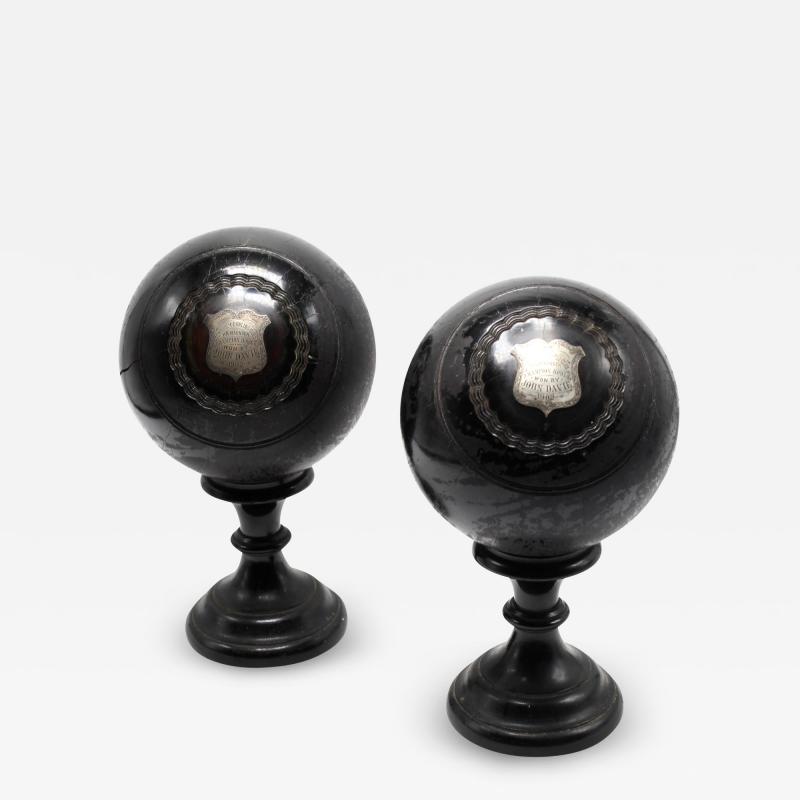 1902 Pair of Presentation Lawn Bowls with Sterling Silver Plaques