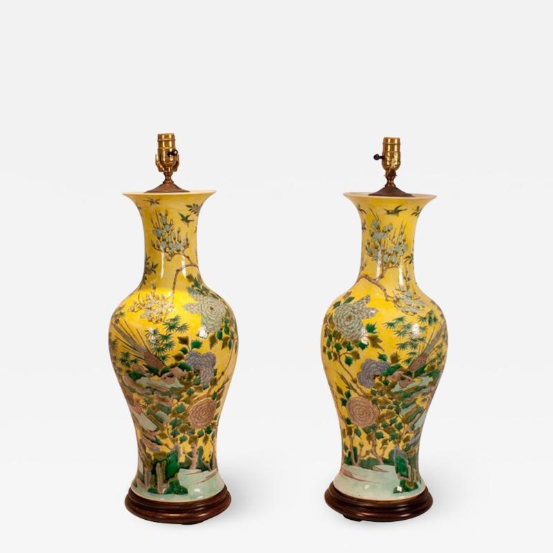1915 China Republic Period Yellow Porcelain Table Lamps a Pair