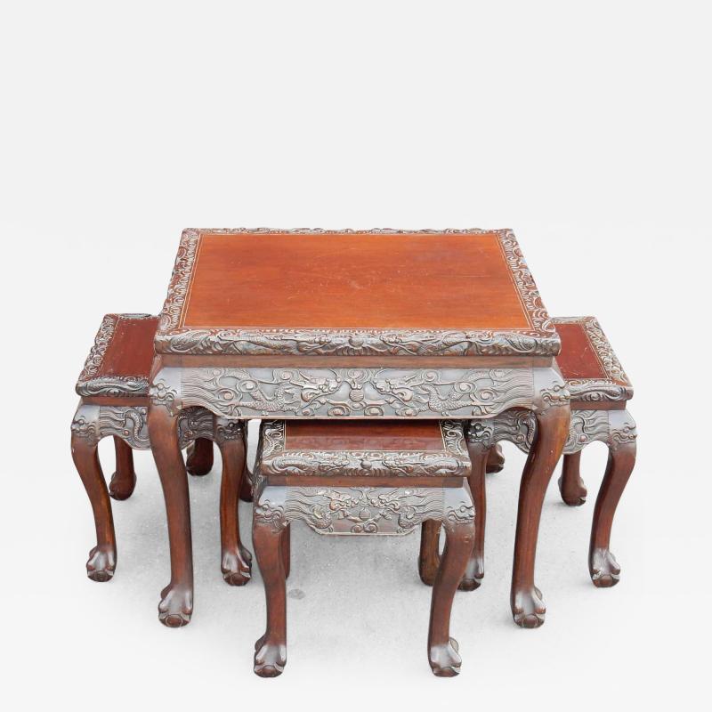 1920 1950 Play Table Mahjong China and Its Four Stools Palissandre