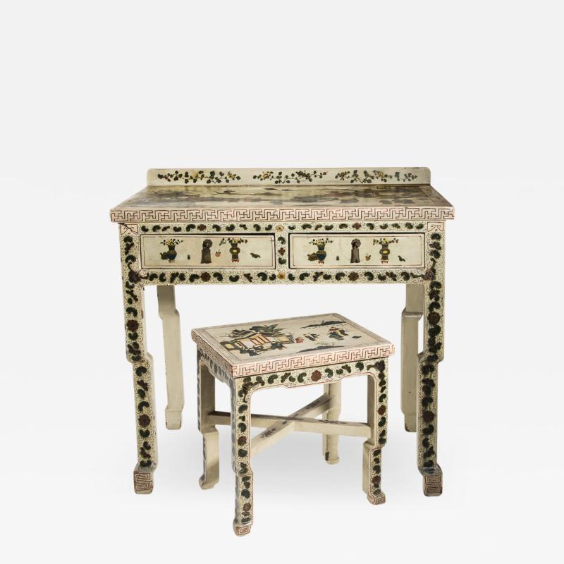 1920S CHINOISERIE TABLE WITH STOOL