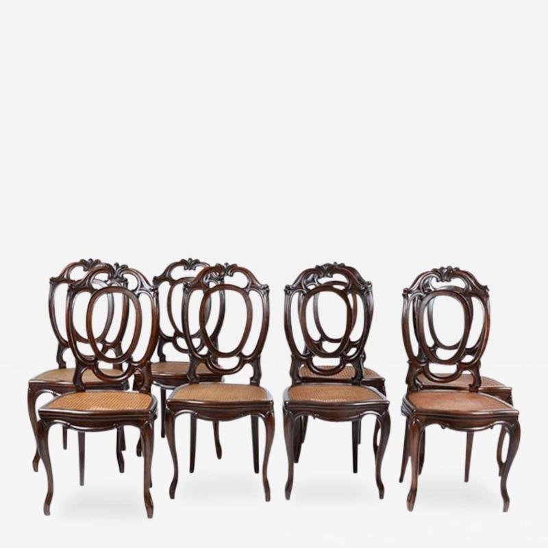 1920s Antique Italian Set of 8 Dining Chairs Mahogany