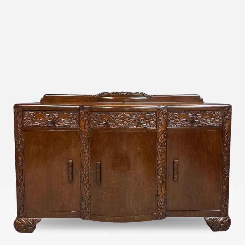 1920s Art Nouveau English Carved Sideboard in Oak