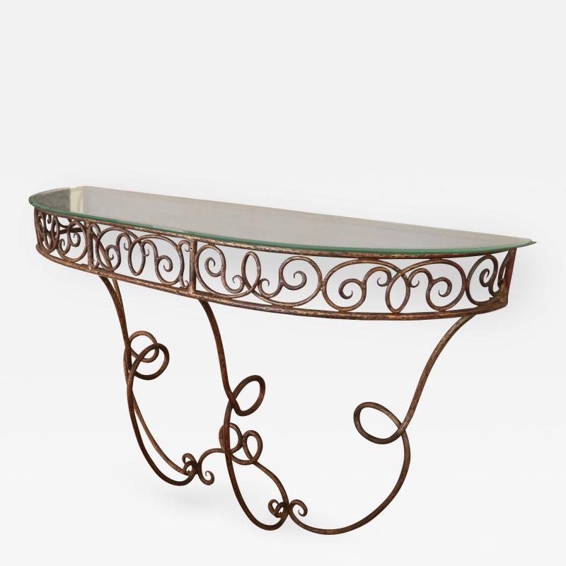 1920s French Gilded Metal Console with Glass Top
