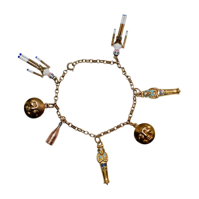 1920s Gold and Enamel Charm Bracelet