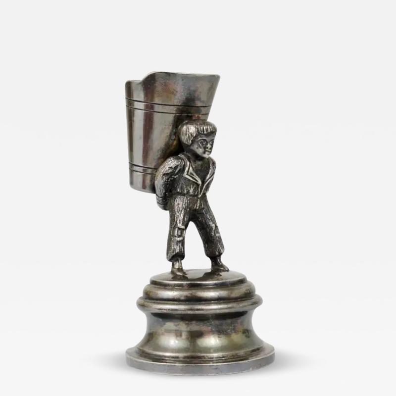1920s Moritz Hacker Boy at Grape Harvest in Vineyard Silver Toothpick Holder
