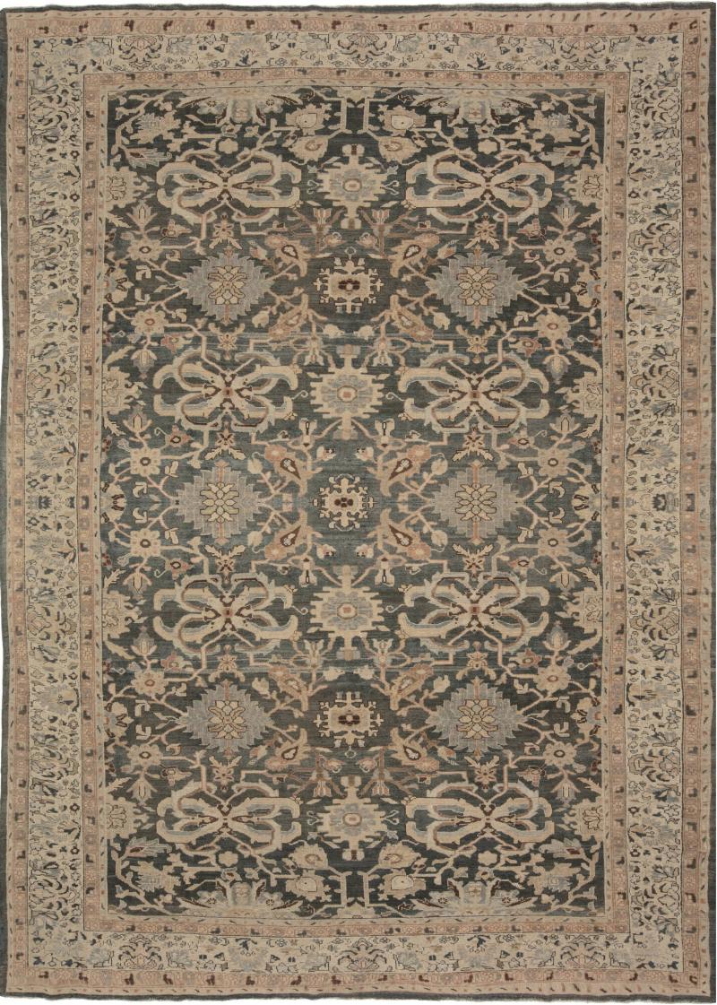 1920s Persian Sultanabad Handwoven Wool Rug in Beige Gray and Brown