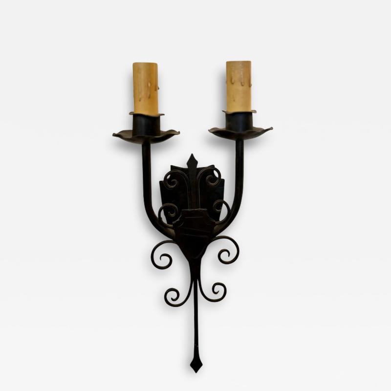 1920s Style Wought Iron Shield Back Spanish Light Sconce